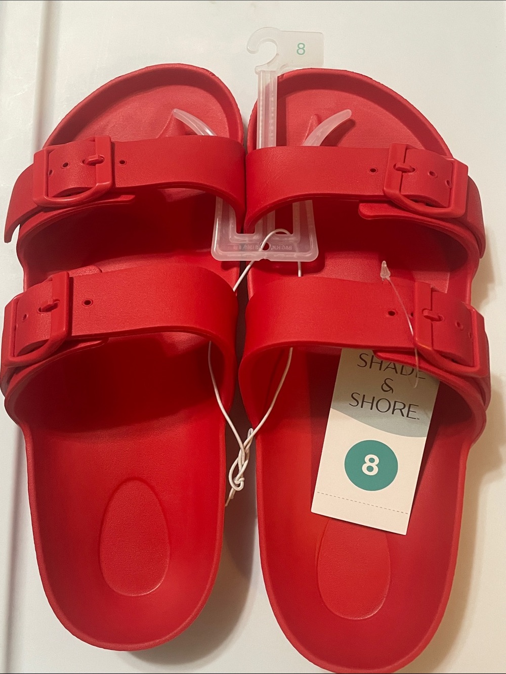 Shade & Shore Red Double-Strap Buckle Slides NWT Sz. 8